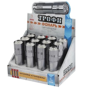 Фонарь TM9-box12 Трофи 9LED, алюминий, батареи 3хААА в комплекте