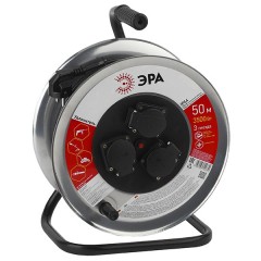 Удлинитель силовой 3 розетки с/з на металлической катушке IP44 50м ПВС 3х1 RM-3-3x1-50m-IP44