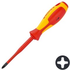 Отвертка диэлектрическая крестообразная PH1 80мм тонкий стержень Knipex VDE 1000V
