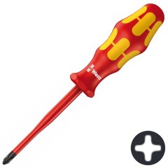 Изолированная крестовая отвертка PH2 x 100mm зауженный стержень Wera Kraftform 162 iS PH VDE 1000V
