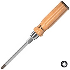 Крестовая отвертка с деревянной ручкой из бука для винтов Pozidriv PZ 1 x 90mm Wera 955 SPZ