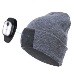 Шапка с фонариком 215х205х5 сер. (фонарь 68х40х23мм снимается; аккум. 3.7В/300mAh) 3 режима свечения