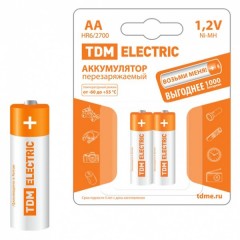 Аккумулятор AA-2700 mAh Ni-MH BP-2 TDM (упаковка 2шт)
