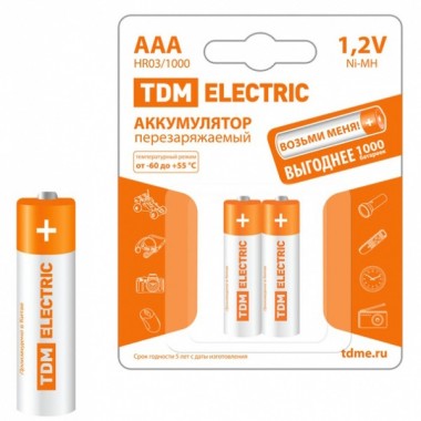 Купить Аккумулятор AAA-1000 mAh Ni-MH BP-2 TDM (упаковка 2шт)
