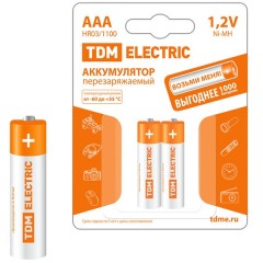 Аккумулятор AAA-1100 mAh Ni-MH BP-2 TDM (упаковка 2шт)
