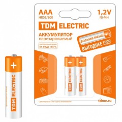 Аккумулятор AAA-800 mAh Ni-MH BP-2 TDM (упаковка 2шт)