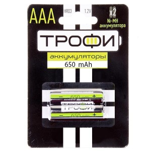 Аккумулятор AAA Трофи HR03-2BL 650mAh Ni-Mh (упаковка 2шт) 5055945541113