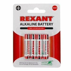 Алкалиновая батарейка AAA Rexant LR03 1,5V 1200mAh (в упаковке 4шт)