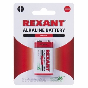 Алкалиновая батарейка Rexant 6LR61 "Крона" 9V 600mAh (в упаковке 1шт)