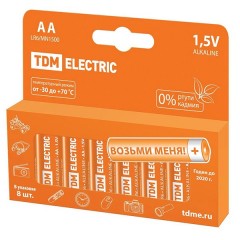 Батарейка AA LR6 Alkaline 1,5V (упаковка 8шт) TDM