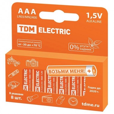 Купить Батарейка AAA LR03 Alkaline 1,5V (упаковка 8шт) TDM