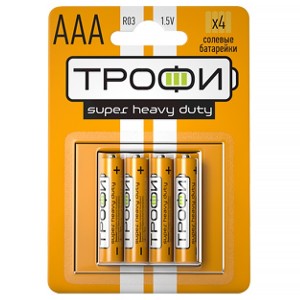 Батарейка AAA Трофи R03-4BL Солевая (упаковка 4шт) 5055287103154