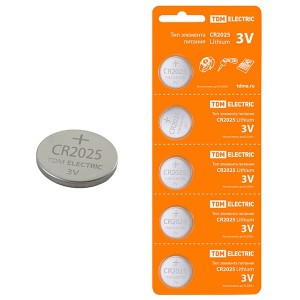 Батарейка CR2025 Lithium 3V (упаковка 5шт) TDM