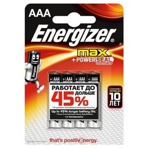 Батарейка ENERGIZER MAX LR03/E92/AAA (упаковка 4шт)