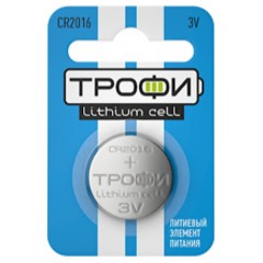 Литиевая батарейка 2016 Трофи CR2016-1BL (упаковка 1шт) 5055398651520