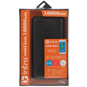 Power Bank Intro PB1001 10000mAh, USB, для зарядки мобильных устройств, Black leather 5056183733483