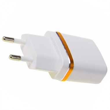 Купить Сетевое зарядное устройство USB (СЗУ) (5 V, 2100 mA) белое с золотой полоской REXANT
