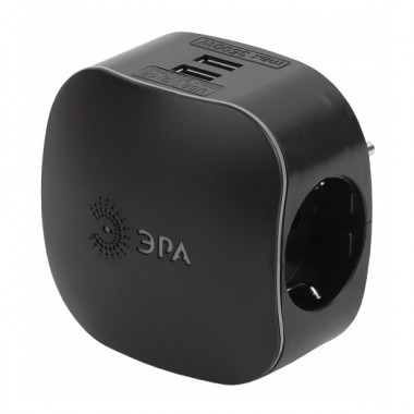 Купить Тройник SP-3e-USB-BLACK 3 гнезда 220V + 2xUSB 2100mA c заземлением со шт (черный) ЭРА 5056306087677