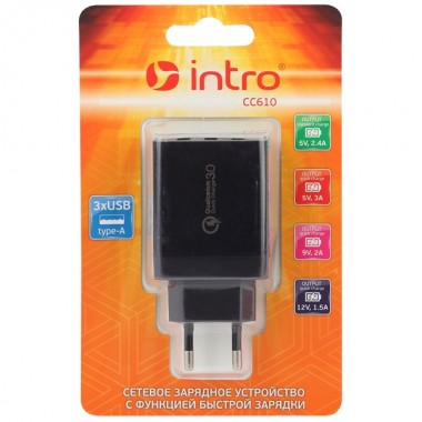 Обзор USB зарядки для мобильных устройств СС610 Intro сетевая Quick Charge АС 220В,3 USB Тип-А,1А/2,1А/QC