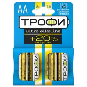 Ультра алкалиновая батарейка AA Трофи LR6-4BL ULTRA (упаковка 4шт) 5055945508253