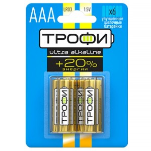 Ультра алкалиновая батарейка AAA Трофи LR03-6BL ULTRA (упаковка 6шт) 5055945508161
