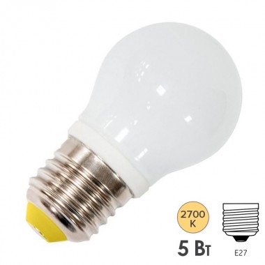 Обзор Лампа светодиодная шарик Feron LB-38 5W 2700K 230V E27 G45 теплый свет