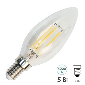 Лампа филаментная светодиодная свеча Feron LB-58 5W 4000K 230V 550lm E14 filament белый свет