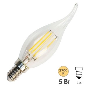 Лампа филаментная светодиодная свеча на ветру Feron LB-59 5W 2700K 230V 530lm E14 filament теплый