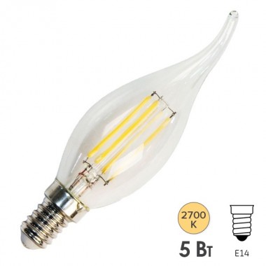 Обзор Лампа филаментная светодиодная свеча на ветру Feron LB-59 5W 2700K 230V 530lm E14 filament теплый