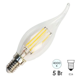 Купить Лампа филаментная светодиодная свеча на ветру Feron LB59 5W 4000K 230V 550lm E14 filament белый свет