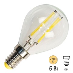 Лампа филаментная светодиодная шарик Feron LB-61 5W 2700K 230V 530lm E14 filament теплый свет