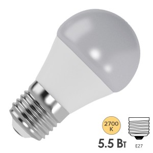 Обзор Лампа светодиодная шарик FL-LED GL45 5,5W 2700К 220V E27 45х80 510Лм теплый свет