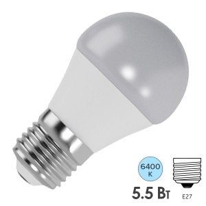 Обзор Лампа светодиодная шарик FL-LED GL45 5,5W 6400К 220V E27 45х80 510Лм холодный свет