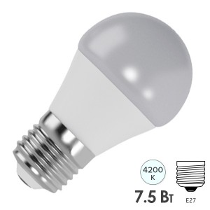 Купить Лампа светодиодная шарик FL-LED GL45 7,5W 4200К 220V E27 45х80 700Лм белый свет