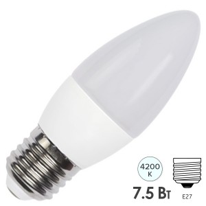 Лампа светодиодная свеча FL-LED C37 7,5W 4200К 220V E27 37х108 700Лм белый свет