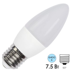 Обзор Лампа светодиодная свеча FL-LED C37 7,5W 6400К 220V E27 37х108 700Лм холодный свет