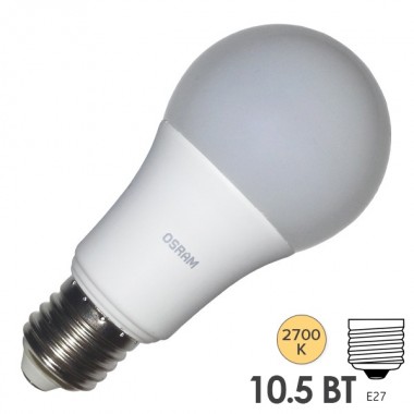 Обзор Лампа светодиодная Osram LED CLAS A FR 100 10,5W/827 240° 1060lm 220V E27 теплый свет