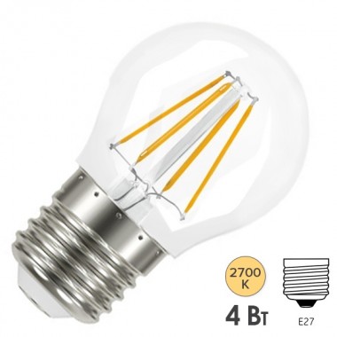 Обзор Лампа филаментная светодиодная шарик Osram LED P Retrofit CLAS P 40 4W/827 470lm E27 Filament