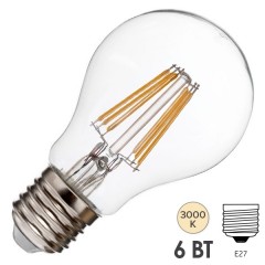 Лампа филаментная светодиодная FL-LED Filament A60 6W 3000К 220V 600lm E27 теплый свет