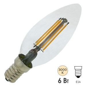 Лампа филаментная светодиодная свеча FL-LED Filament  C35 6W 3000К 220V 600lm E14 теплый свет
