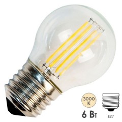 Лампа филаментная светодиодная шарик FL-LED Filament  G45 6W 3000К 220V 600lm E27 теплый свет