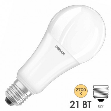 Отзывы Лампа светодиодная Osram LED CLAS A 150 21W/827 FR DIM E27 2452Lm 220V E27