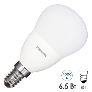 Обзор Лампа светодиодная шарик Philips LEDLustre 6,5W (60W) 840 550lm E14 230V P48 FR белый свет