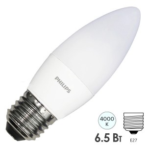 Лампа светодиодная свеча Philips LEDCandle 6,5W (60W) 827 550lm E27 230V B38 FR теплый свет