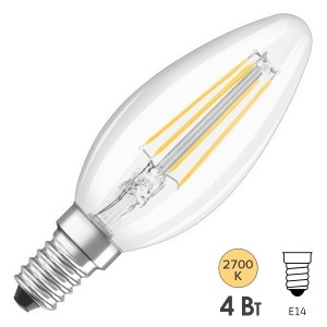 Купить Лампа филаментная светодиодная свеча Osram LED Retrofit CLAS B 40 4W/827 470lm E14 Filament