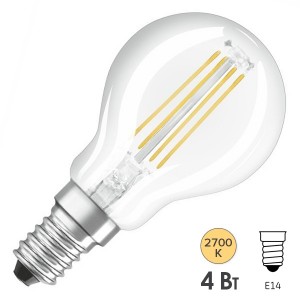 Купить Лампа филаментная светодиодная шарик Osram LED P Retrofit CLAS P 40 4W/827 470lm E14 Filament