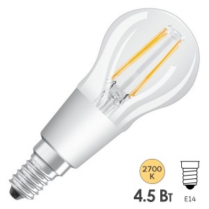 Лампа филаментная светодиодная шарик Osram LED P Retrofit CLAS 40 DIM 4.5W/827 CL 470lm E14 Filament