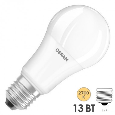 Обзор Лампа светодиодная Osram LED CLAS A FR 150 13W/827 240° 1521lm 220V E27 теплый свет
