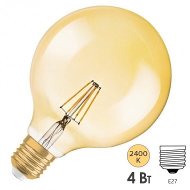 Отзывы Лампа филаментная светодиодная шар Osram LED Vintage GLOBE G125 34 4W/824 380lm E27 Filament