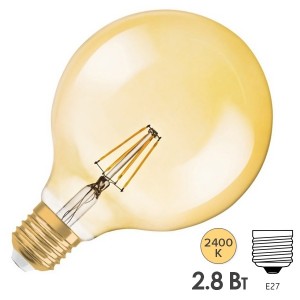 Отзывы Лампа филаментная светодиодная шар Osram LED Vintage GLOBE G125 21 2.8W/824 200lm E27 Filament